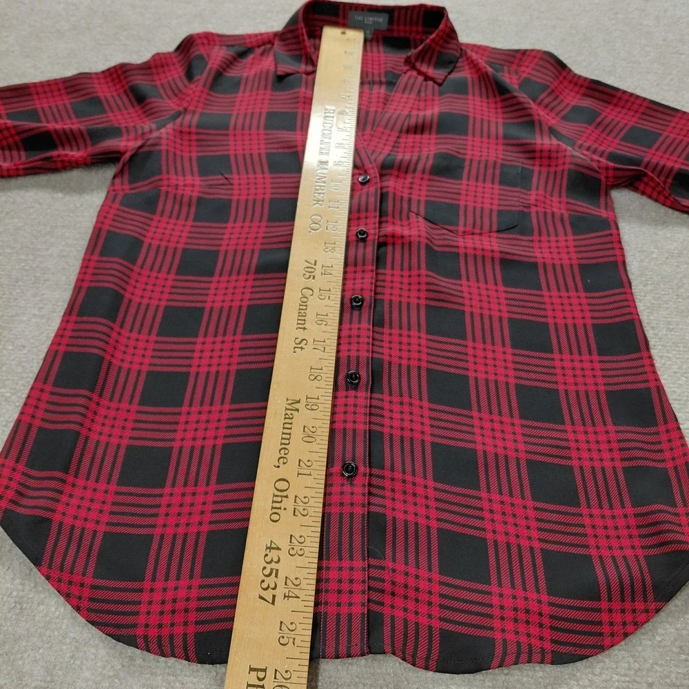 The Limited Blouse Women's XS Plaid Red Black Button Up Tab Sleeve Shirt Top